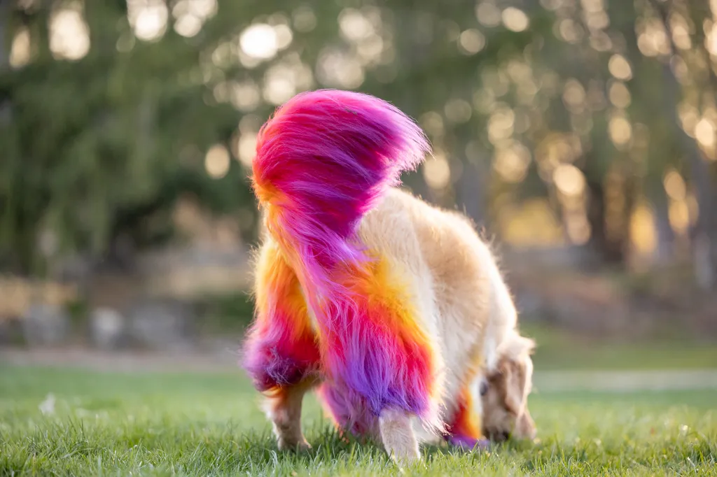 golden retriever with dyed hair