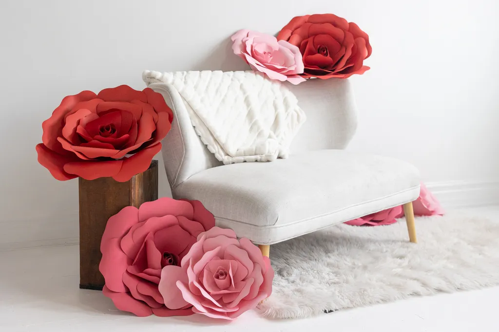 white couch with paper flowers