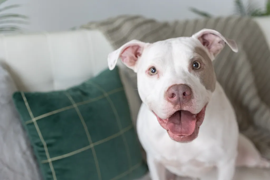 smiling pitbull in studio