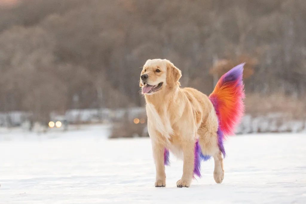 Rainbow Golden Retriever with dyed hair in Minnesota, photo 8 of 30