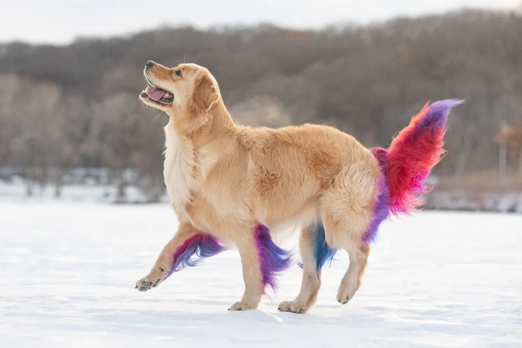 Rainbow Golden Retriever with dyed hair in Minnesota, photo 9 of 30