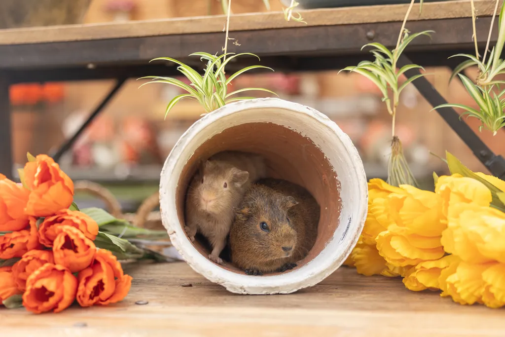 guinea pigs inside pot